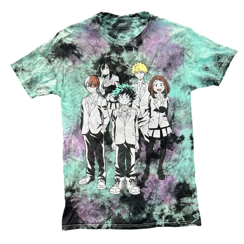 My Hero Academia Tie Dye Graphic T-Shirt Teal‎ Purple Black Anime Characters Tee